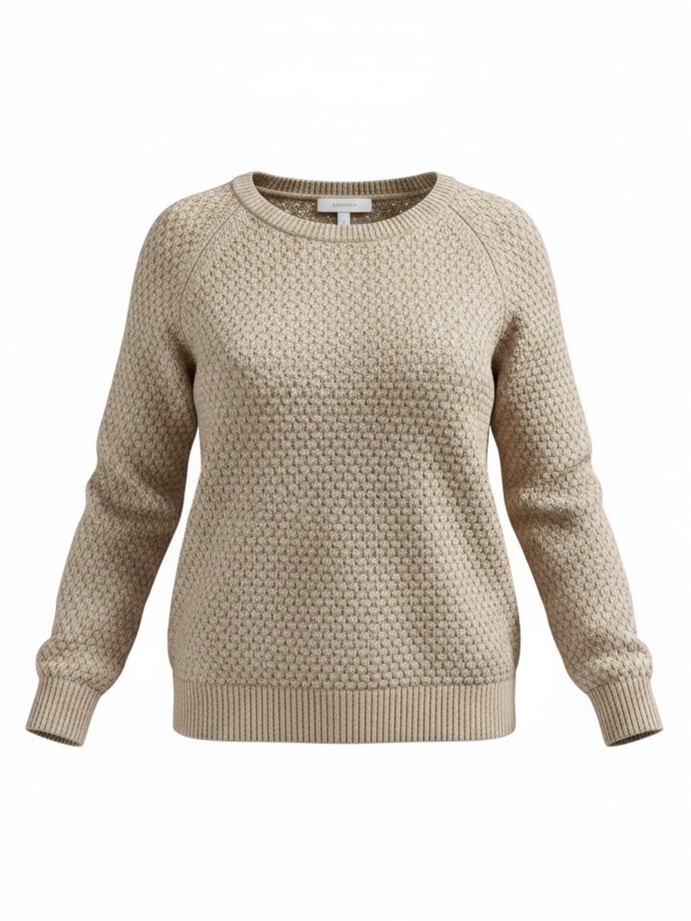 Textured Crewneck Sweater in Beige